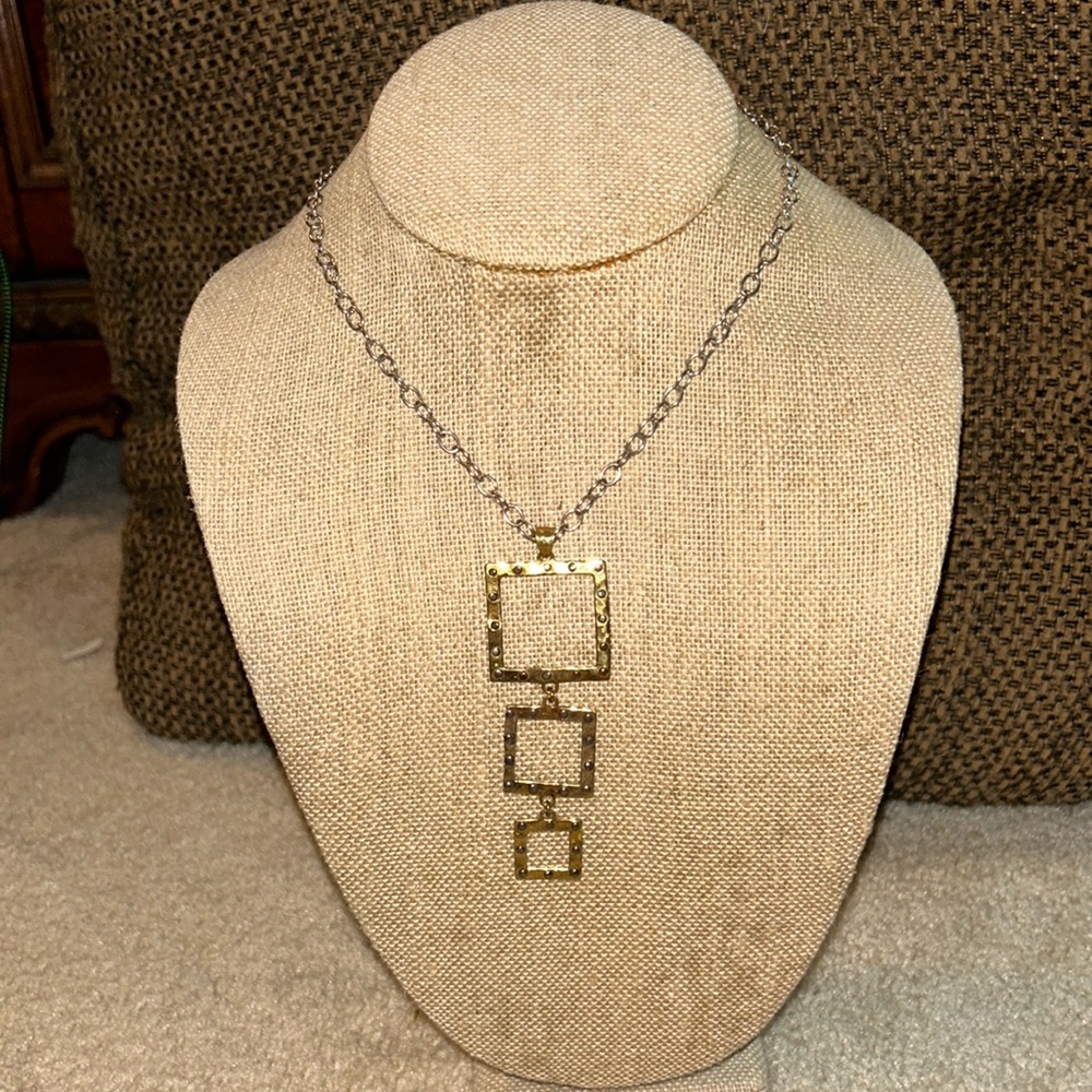 Sara Blaine gold triple square long necklace